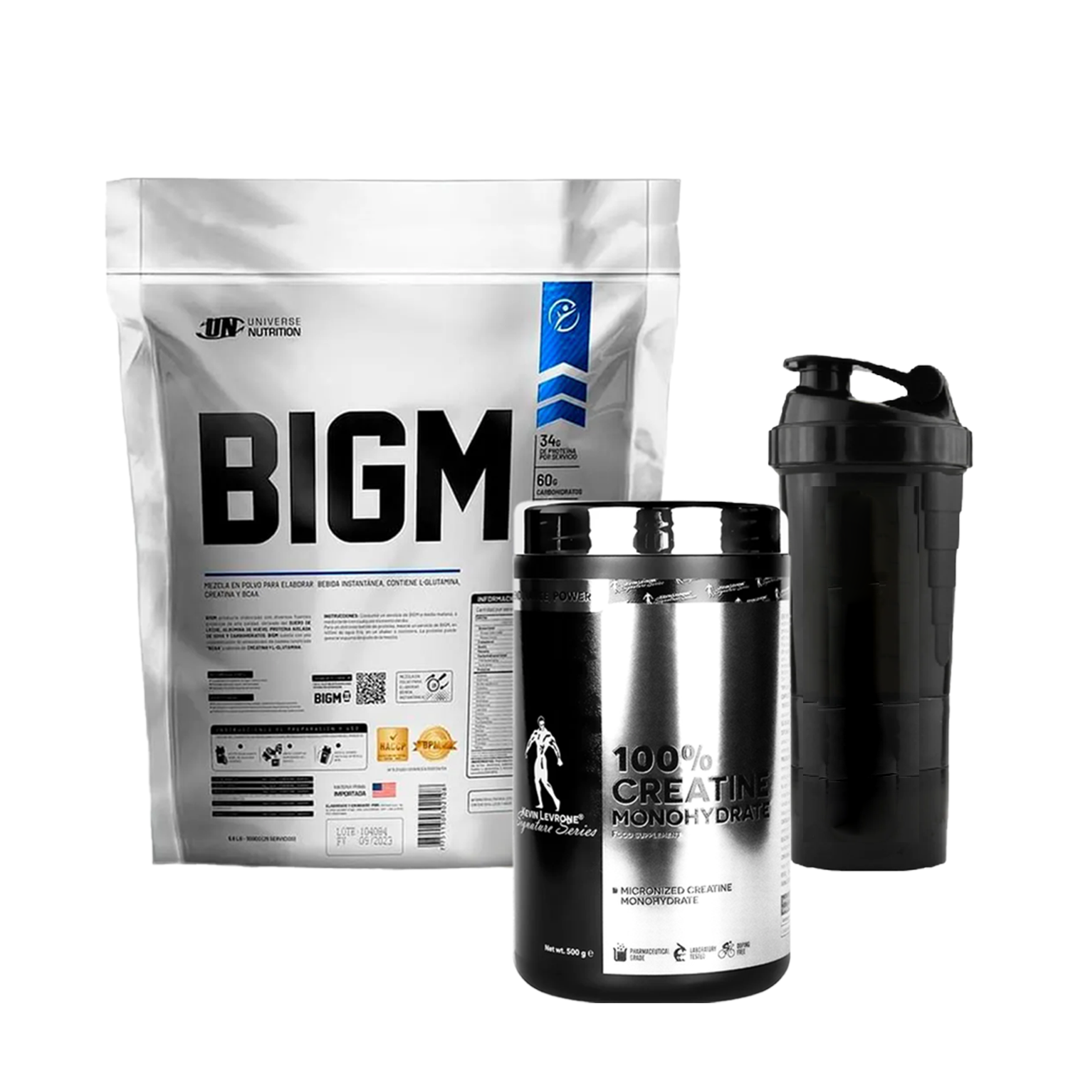 PACK Proteína BIGM UN + Creatina Kevin Levrone + Shaker
