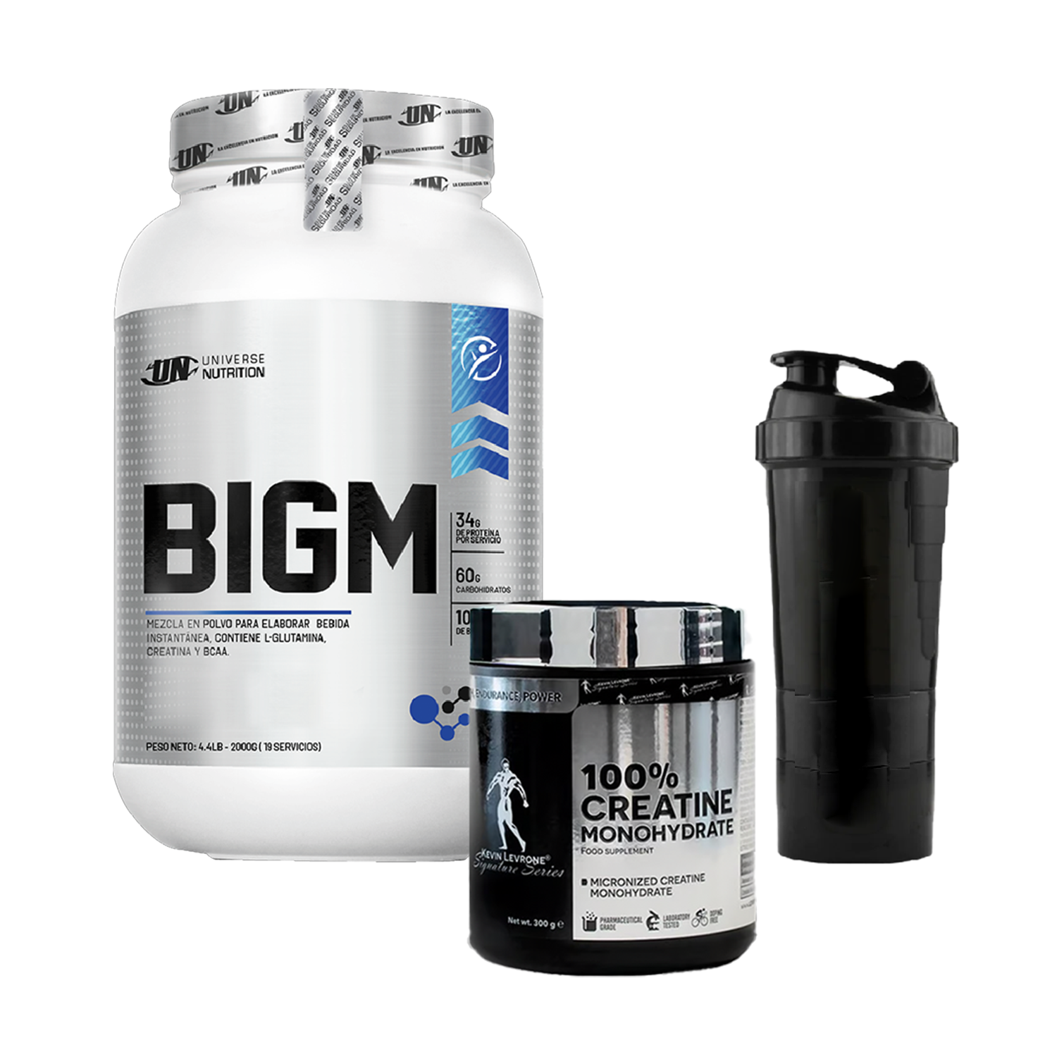 PACK Proteína BIGM UN + Creatina Kevin Levrone + Shaker