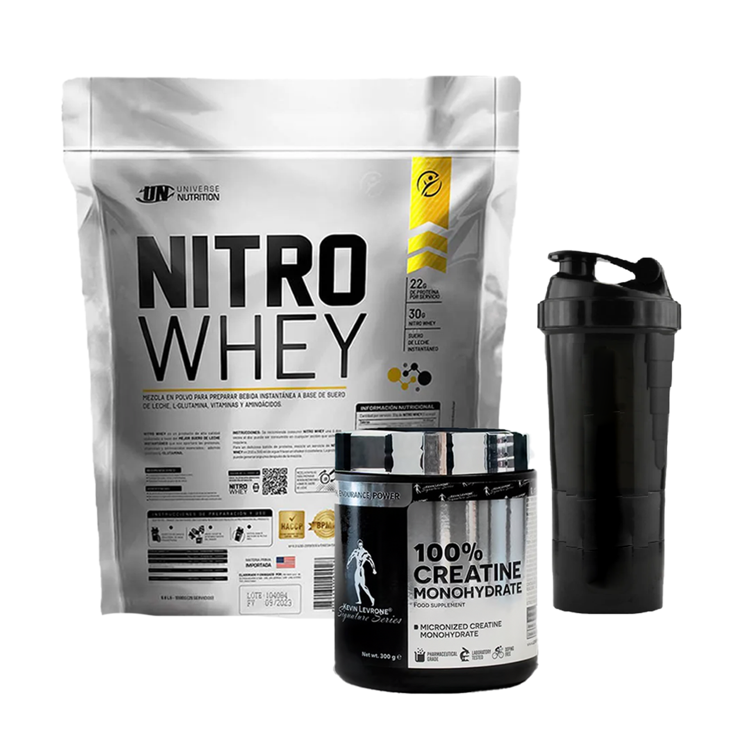 PACK Proteína Nitro Whey UN + Creatina Kevin Levrone + Shaker