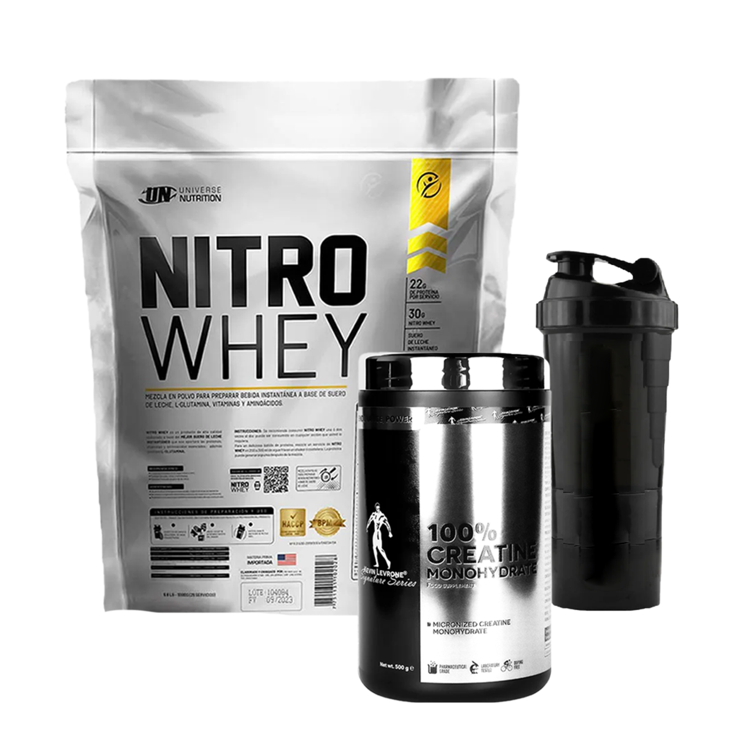 PACK Proteína Nitro Whey UN + Creatina Kevin Levrone + Shaker