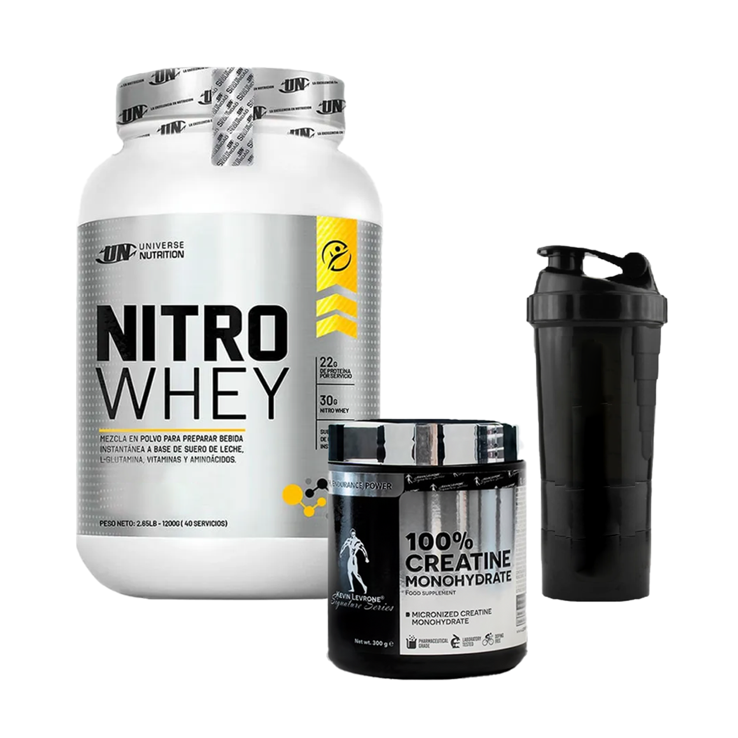 PACK Proteína Nitro Whey UN + Creatina Kevin Levrone + Shaker