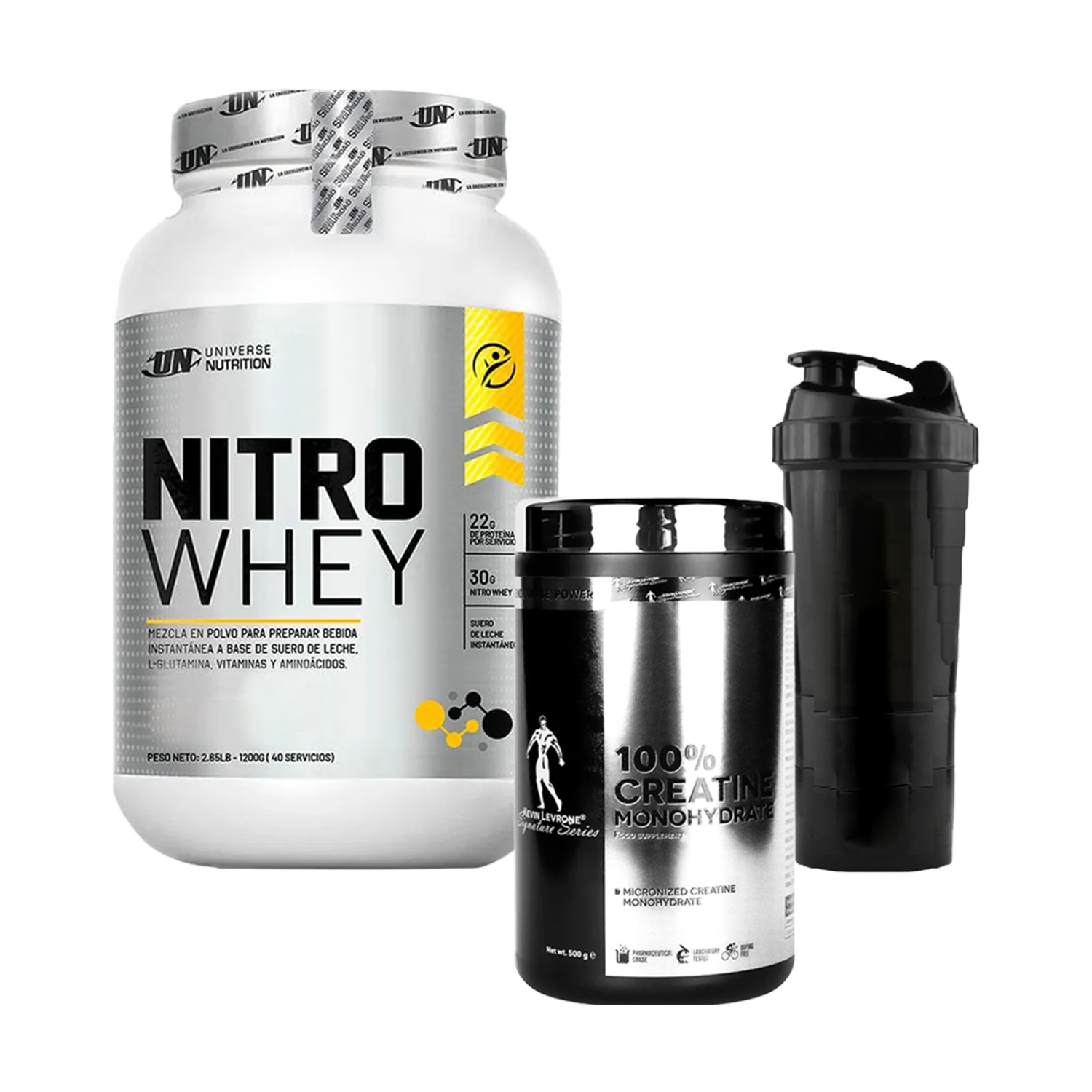 PACK Proteína Nitro Whey UN + Creatina Kevin Levrone + Shaker