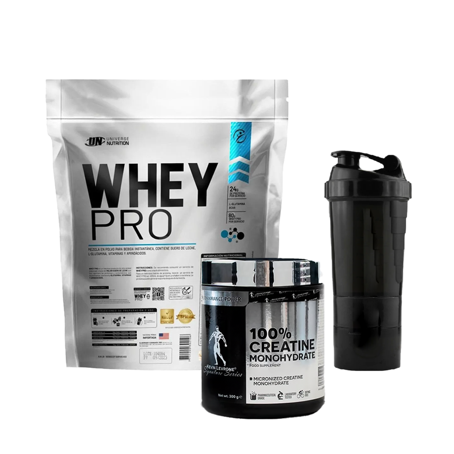 PACK Proteína Whey Pro UN + Creatina Kevin Levrone + Shaker