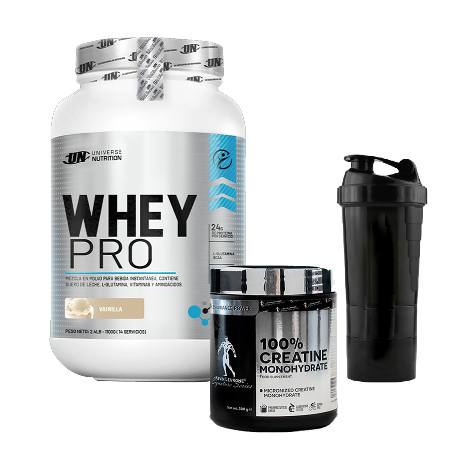 PACK Proteína Whey Pro UN + Creatina Kevin Levrone + Shaker