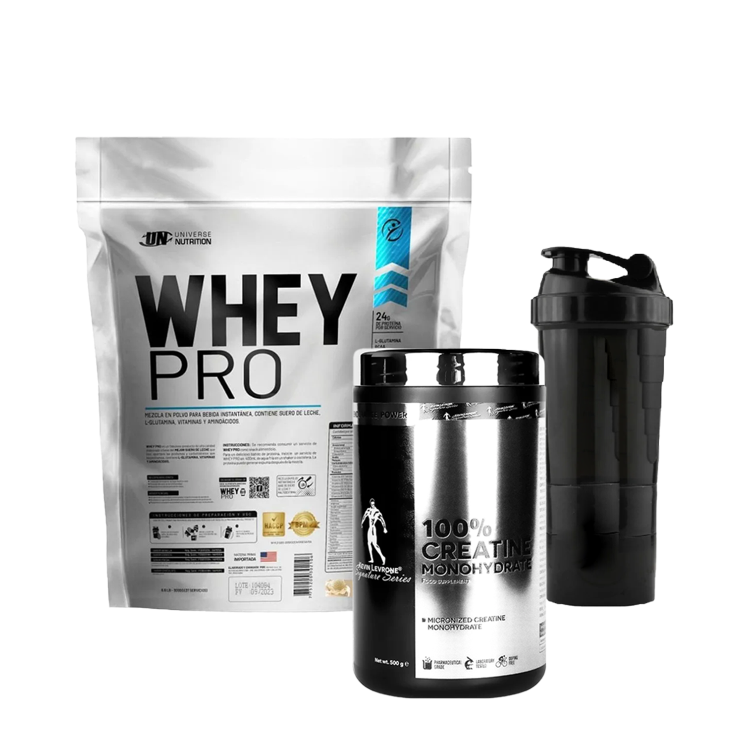 PACK Proteína Whey Pro UN + Creatina Kevin Levrone + Shaker