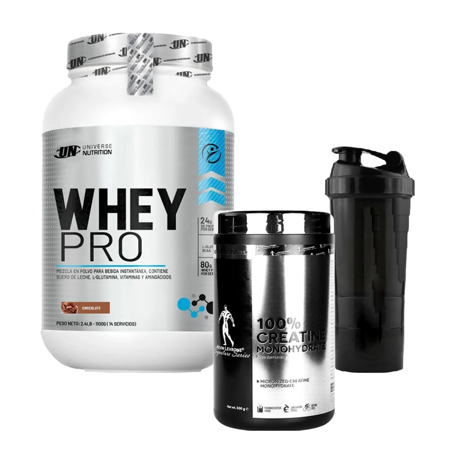 PACK Proteína Whey Pro UN + Creatina Kevin Levrone + Shaker