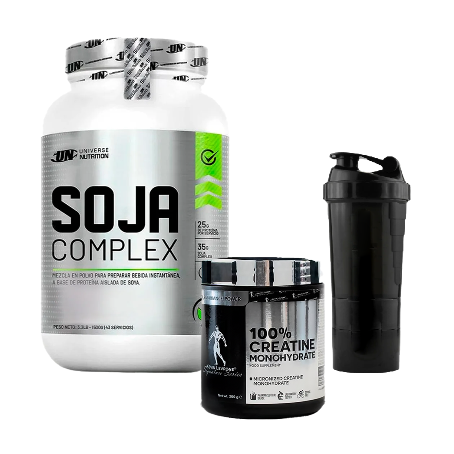 PACK Proteína Soja Complex UN + Creatina Kevin Levrone + Shaker